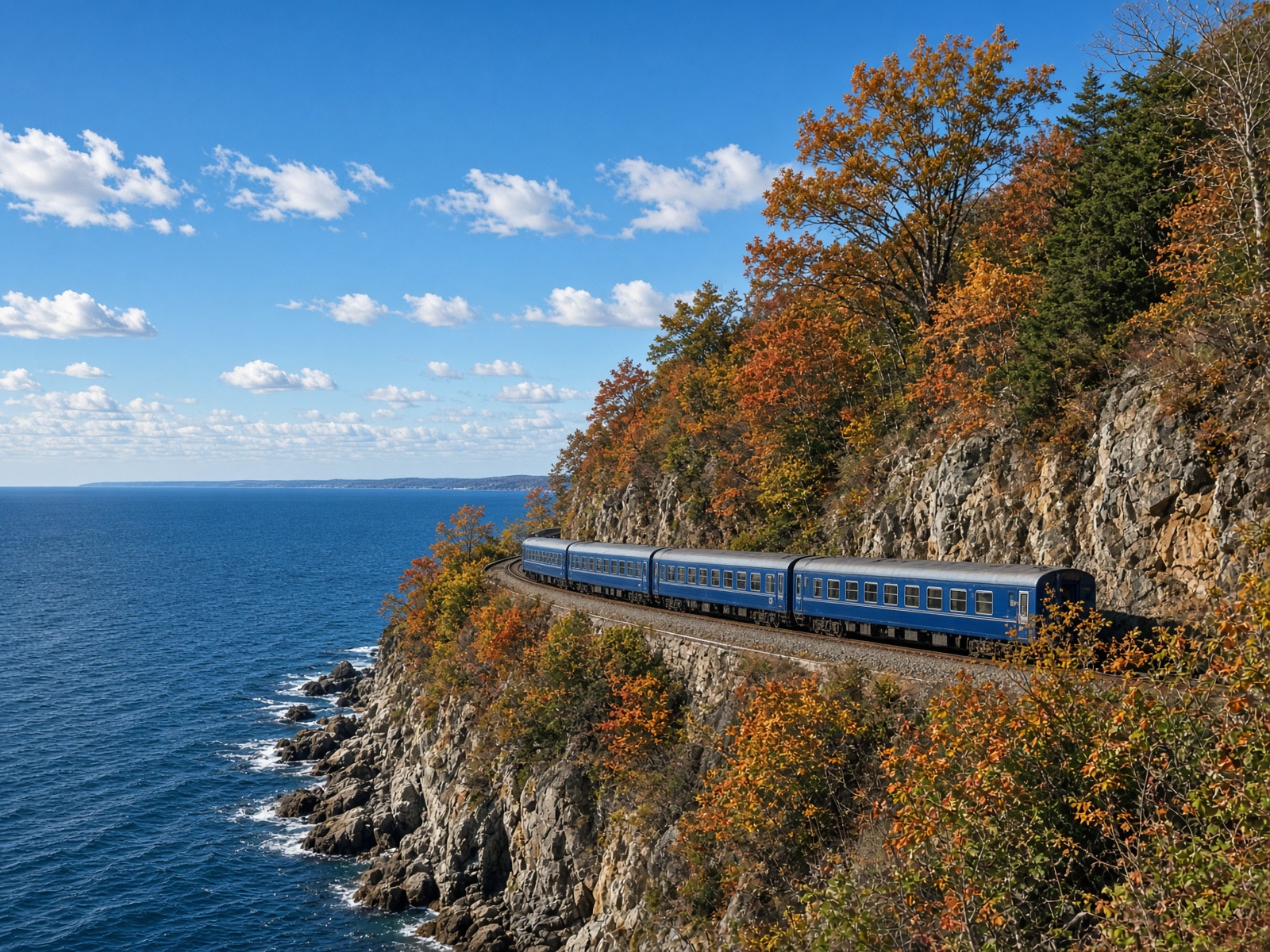 A coastal train on a cliff above the sea